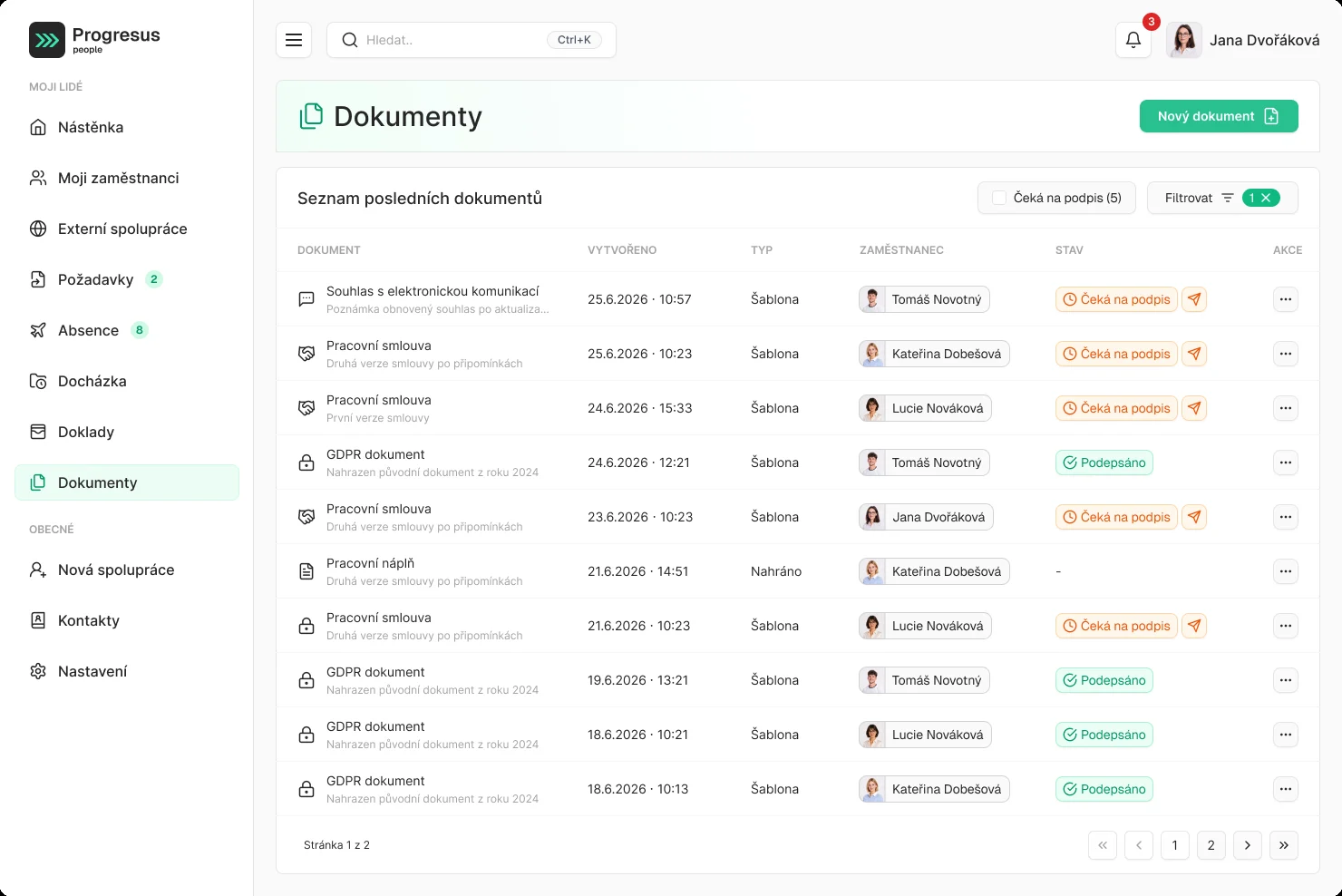 Dokumenty: smlouvy čekající na podpis a podepsané